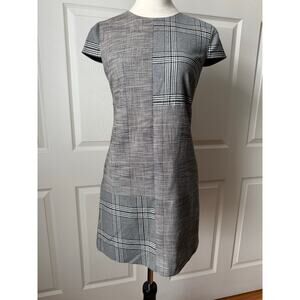 Alice + Olivia Patchwork Plaid Wool Blend Sheath Dress w Subtle Sparkle Size 0